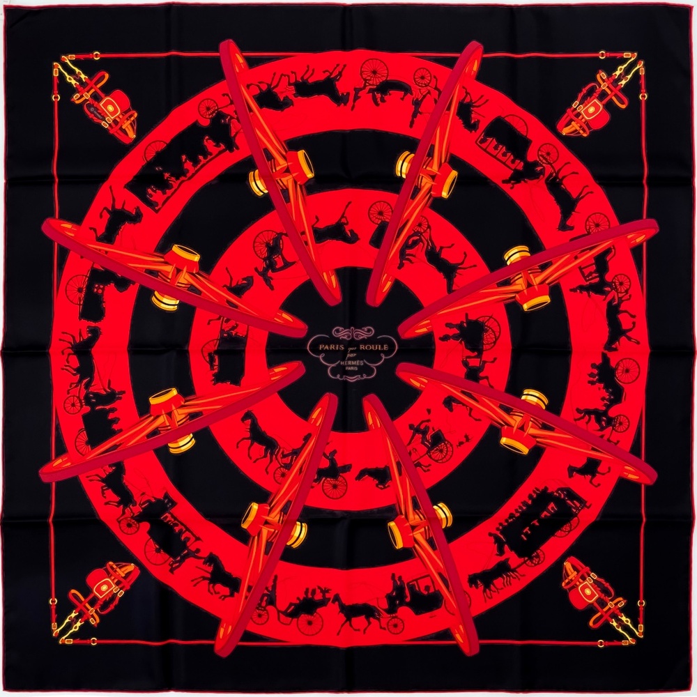 NWT Hermes Scarf “Paris qui Roule” in Black/Red